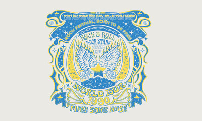 Make some noise. Rock and roll graphic print design for apparel, stickers, posters and background. Eagle fly vector artwork design for shirt and others.