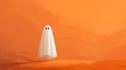 A ghost on the plain orange background