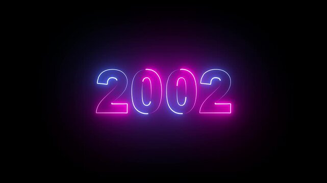 New year 2002 text icon animation glowing neon red and blue color number anniversary template banner sign.
