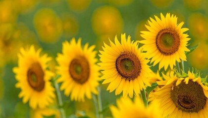 Obraz premium Bright Yellow Sunflowers in Field.