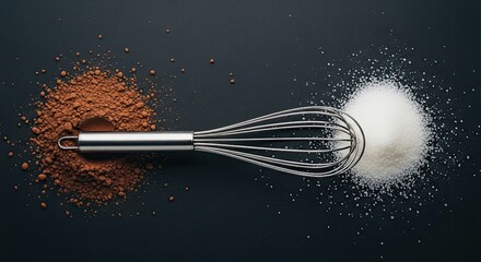 Whisking Together Cocoa Powder and Sugar on a Dark Surface