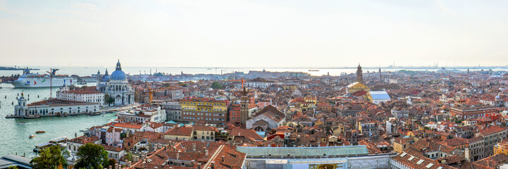 Fototapeta premium Aerial panoramic view of Venice with historic architecture and cruise ship