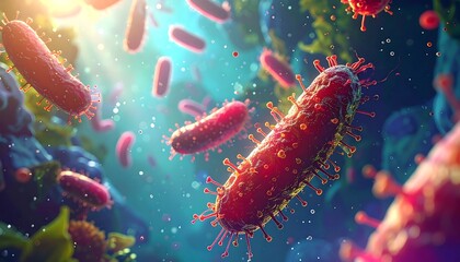 Microscopic bacteria in vibrant colors