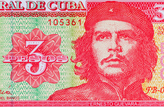 3 Pesos of Cuba with a portrait of Ernesto Che Guevara. Vintage money of Cuba