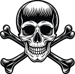 A spooky pirate skull and bones vector illustration with a scary death symbol for halloween