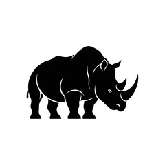 Silhouette of a rhinoceros, showcasing its horn, body shape, and legs in a minimalist style.