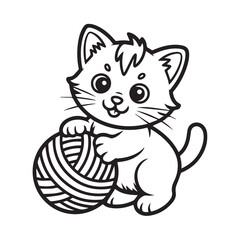 Playful Kittens Line Art Illustration with Yarn Ball