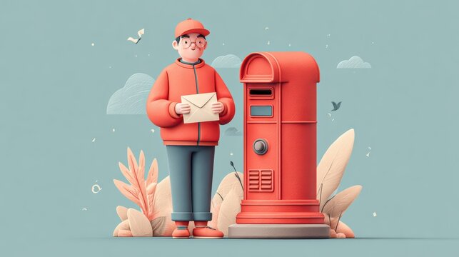 Friendly delivery worker in modern flat design style