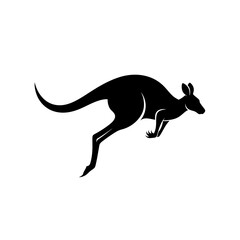 A simple black silhouette of a kangaroo in a jumping motion, isolated on a white background.