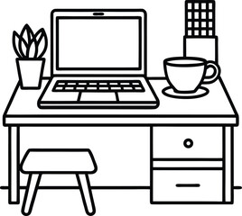 Vector illustration of a modern computer setup with a laptop, monitor, and keyboard on a desk in an office room