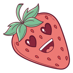 Cute strawberry with heart eyes, cartoon illustration