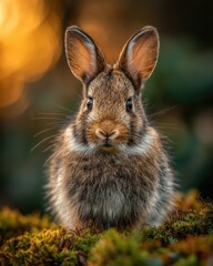 Fototapeta premium Adorable young cottontail rabbit closeup photo