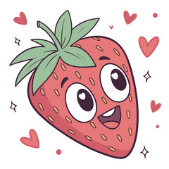 Obraz premium Cute strawberry cartoon character with hearts
