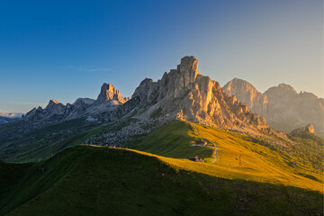 Aerial view of the Giau Pass, Dolomites, Italy