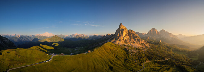 Aerial view of the Giau Pass, Dolomites, Italy