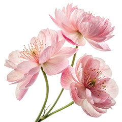 Delicate pink ranunculus blossoms with detailed petals isolated on a transparent background flowers