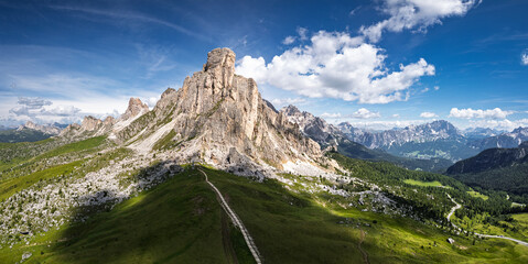 Aerial view of the Giau Pass, Dolomites, Italy