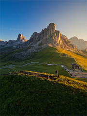 Aerial view of the Giau Pass, Dolomites, Italy