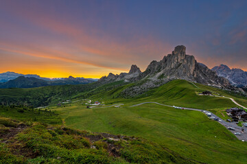Aerial view of the Giau Pass, Dolomites, Italy
