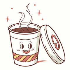 Cartoon illustration of a coffee cup with a face