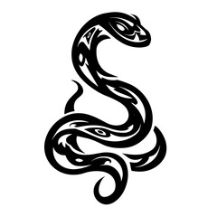Fototapeta premium A black and white vector illustration of a snake coiled in a spiral shape with intricate line work, bold contours,