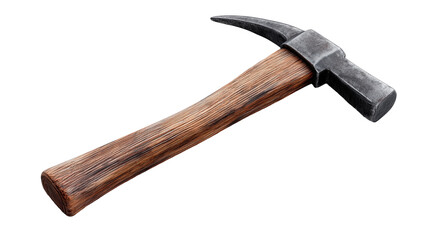 Isolated pickaxe with worn wooden handle designed for mining and excavation, showcasing its rustic charm and durability
