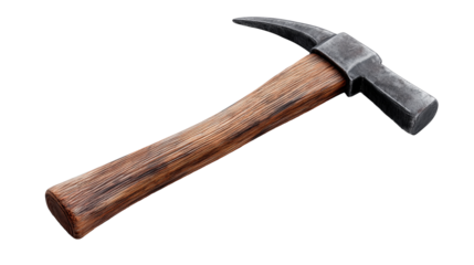 Isolated pickaxe with worn wooden handle designed for mining and excavation, showcasing its rustic charm and durability