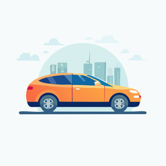 Orange city car illustration, side view, flat design.