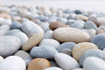 Smooth Pebbles on a Sandy Beach Surface