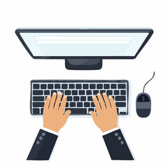 Overhead view of person typing on keyboard.