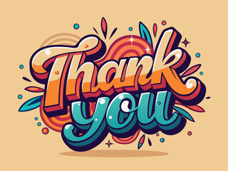 Fun playful thank you lettering with retro cartoon typography and abstract background elements