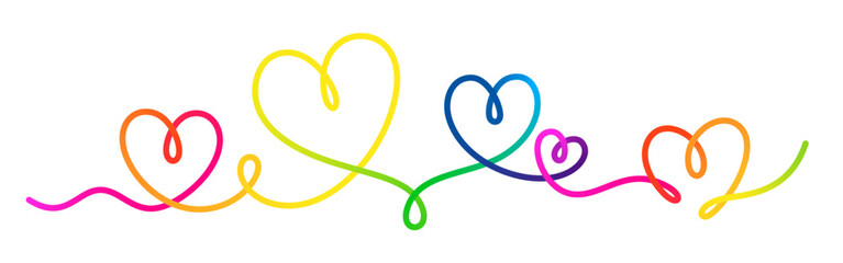 Line Gradient Hearts Shapes. Vector Abstract Love Background. Continuous Color Ribbon. Wedding Day Border with Line Hearts.