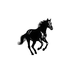 Black horse running isolated on transparent background with a flowing mane