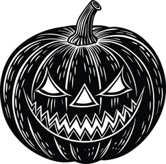 Vector cartoon illustration of a scary jack-o-lantern pumpkin with a spooky smile on a white background