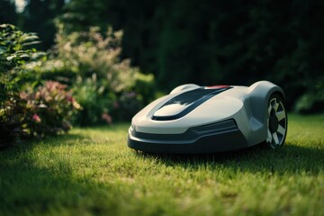 Modern Robotic Lawn Mower on Lush Green Grass