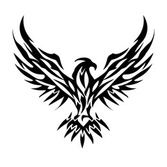 Fototapeta premium A bold black and white tribal eagle tattoo design featuring intricate line art, high contrast, and minimal shading,