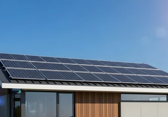 Solar panels on the rooftop of a modern home.