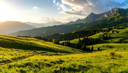 Obraz premium Scenic mountain valley at sunset