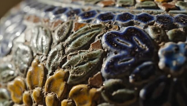 Ceramic Floral Mosaic Detail Close-Up of Texture and Color