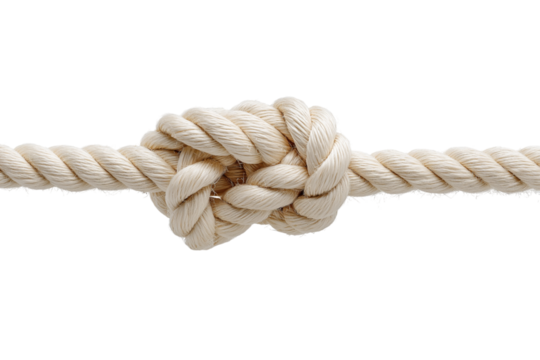 Natural Fiber Rope Tied with a Square Knot in the Middle isolated on a transparent background