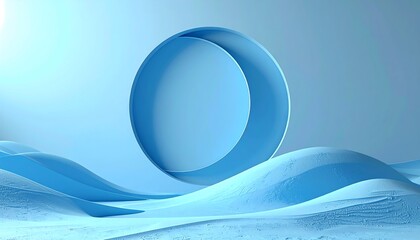 Abstract pastel blue landscape with a large circle