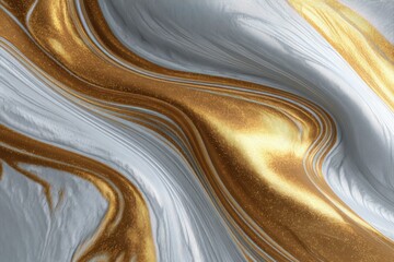 Obraz premium Luxurious Abstract Fluid Art - Gold, Silver, and White Swirls, Elegant Texture, Modern Design.