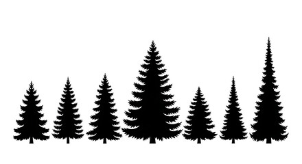 Obraz premium Silhouette of Evergreen Trees: A dramatic line of evergreen trees casts bold shadows, creating a stark yet beautiful contrast against the sky, evoking a sense of peace and the beauty of nature.