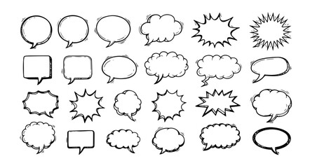 Fototapeta premium Collection of Comic Style Hand-Drawn Doodle Speech Bubbles Isolated on White Background