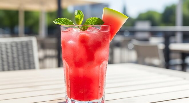 Refreshing Watermelon Drink with Mint and Ice Cubes. - Powered by Adobe