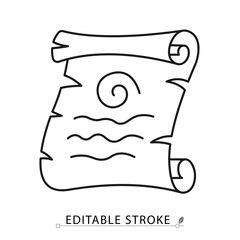 A curse scroll icon in minimalist style with editable stroke. Halloween element, magic paper, occult symbol, spooky decoration, witchcraft design, ancient manuscript, mystery theme