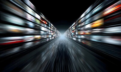 Abstract digital tunnel background with motion blur effect for technology and data concept
