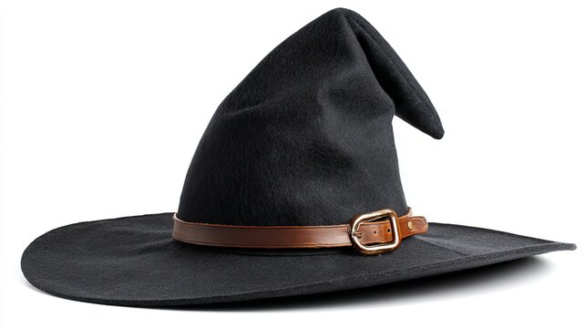 Witch hat with belt isolated on white background Halloween fantasy costume accessory illustration