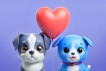 Obraz premium Two adorable puppies with a heartshaped balloon, creating a heartwarming and playful scene of friendship and love