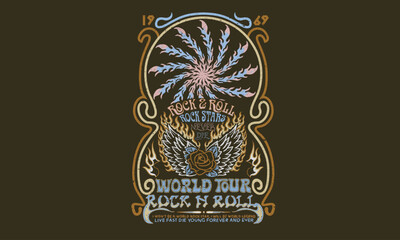 Rose flower. Rock star design. Eagle fly vector artwork for t shirt and others. Rock and roll graphic print design for apparel, stickers, posters and background.